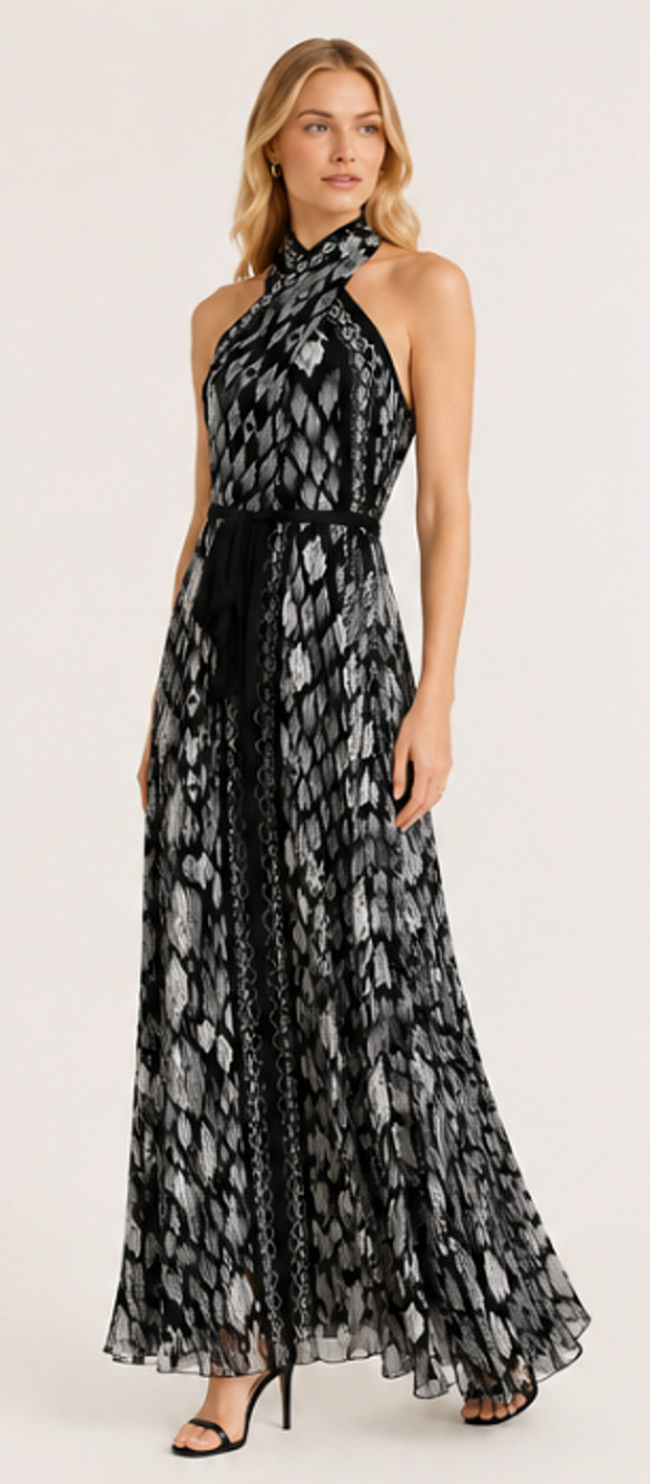 NWT WHITE HOUSE BLACK MARKET WHBM IKAT PRINT HALTER MAXI HALTER DRESS SZ 6 - Picture 2 of 16